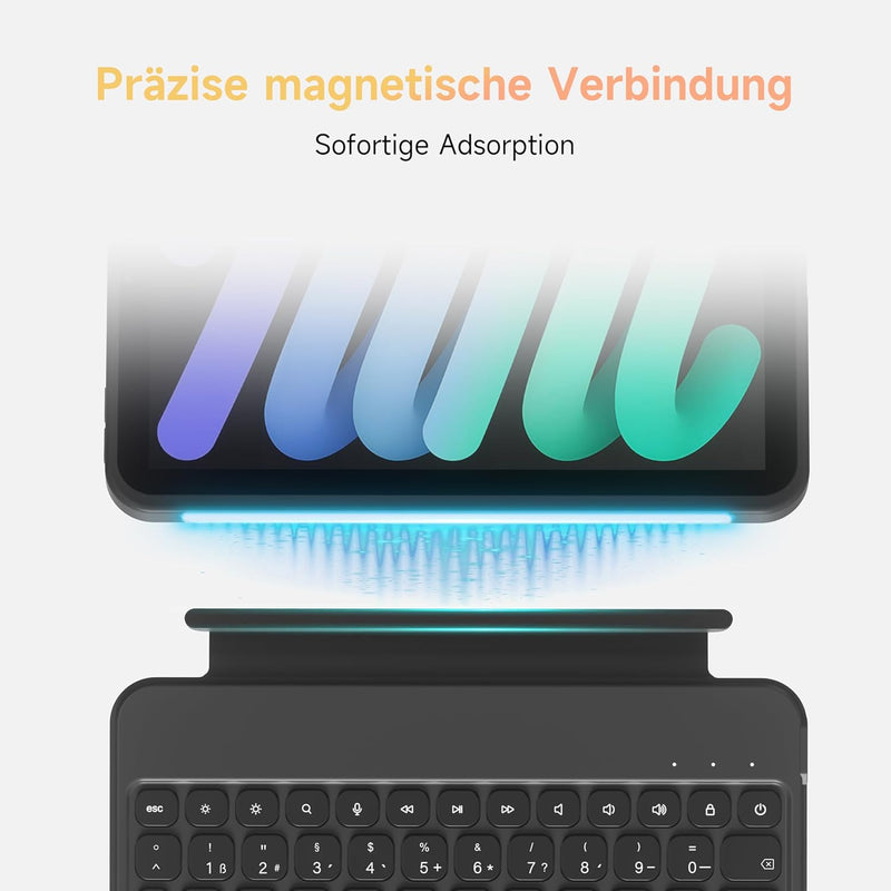 HOU Tastatur Hülle für iPad Mini 7/6, 8,3 Zoll, Ultradünne Klapptastatur, Magnetische Befestigung, M