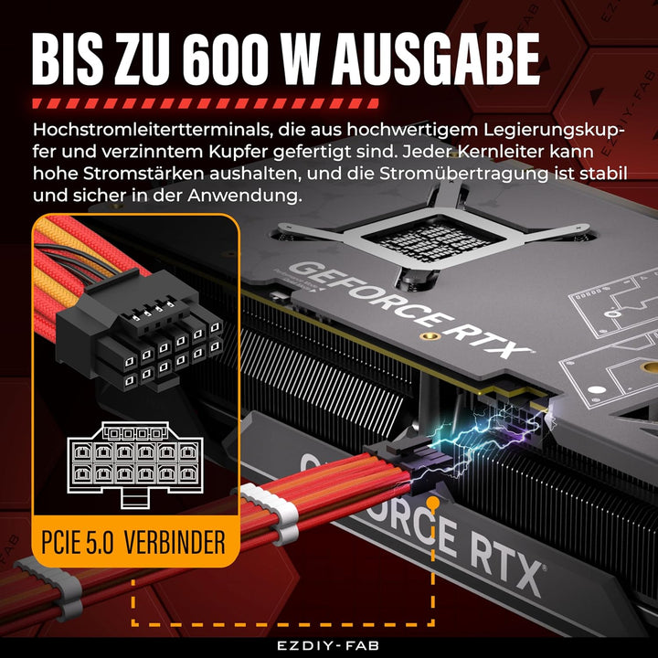 EZDIY-FAB 16AWG PCI-e 5.0 12VHPWR PSU ummanteltes Kabel,600W 12+4 Pin Stecker auf 12+4 Pin Stecker K