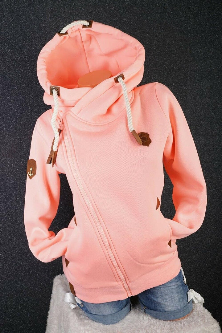 VIN TE Damen Sweat Jacke XXL Kapuze Hoodie Übergangsjacke Fleece gefüttert schräger Reissverschluss
