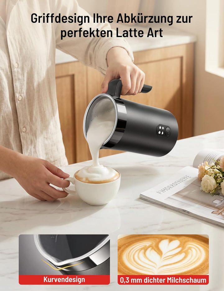 PARIS RHÔNE Milchaufschäumer Elektrisch 400ml, 4-in-1 Milchschäumer Kalt- & Heissschaum für Latte, C