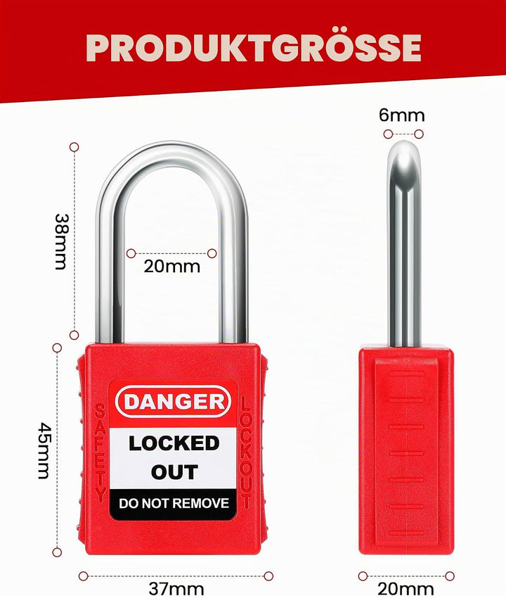 Lockout Vorhängeschloss Set, 10 Stück Watherproof Schloss mit Schlüsseln, 38mm Lockout Tagout Schlös