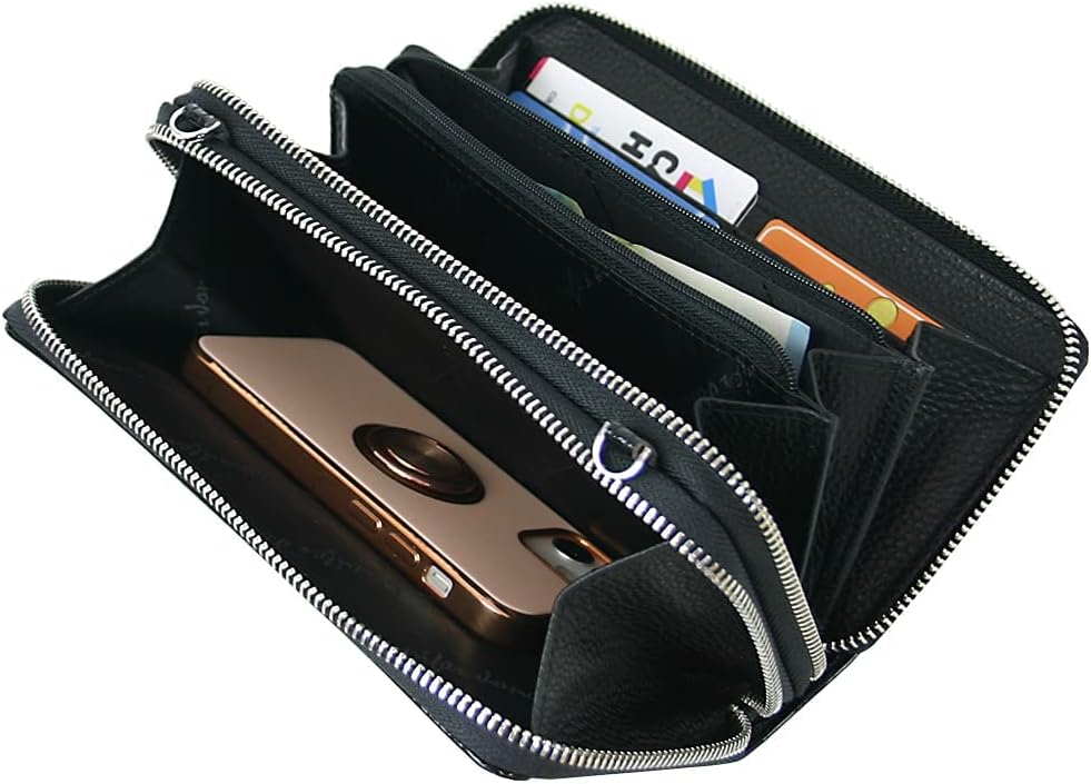 Jennifer Jones - Echt Leder Handtasche mit Handyfach - 2in1 Handytasche & Geldbörse mit RFID-Schutz