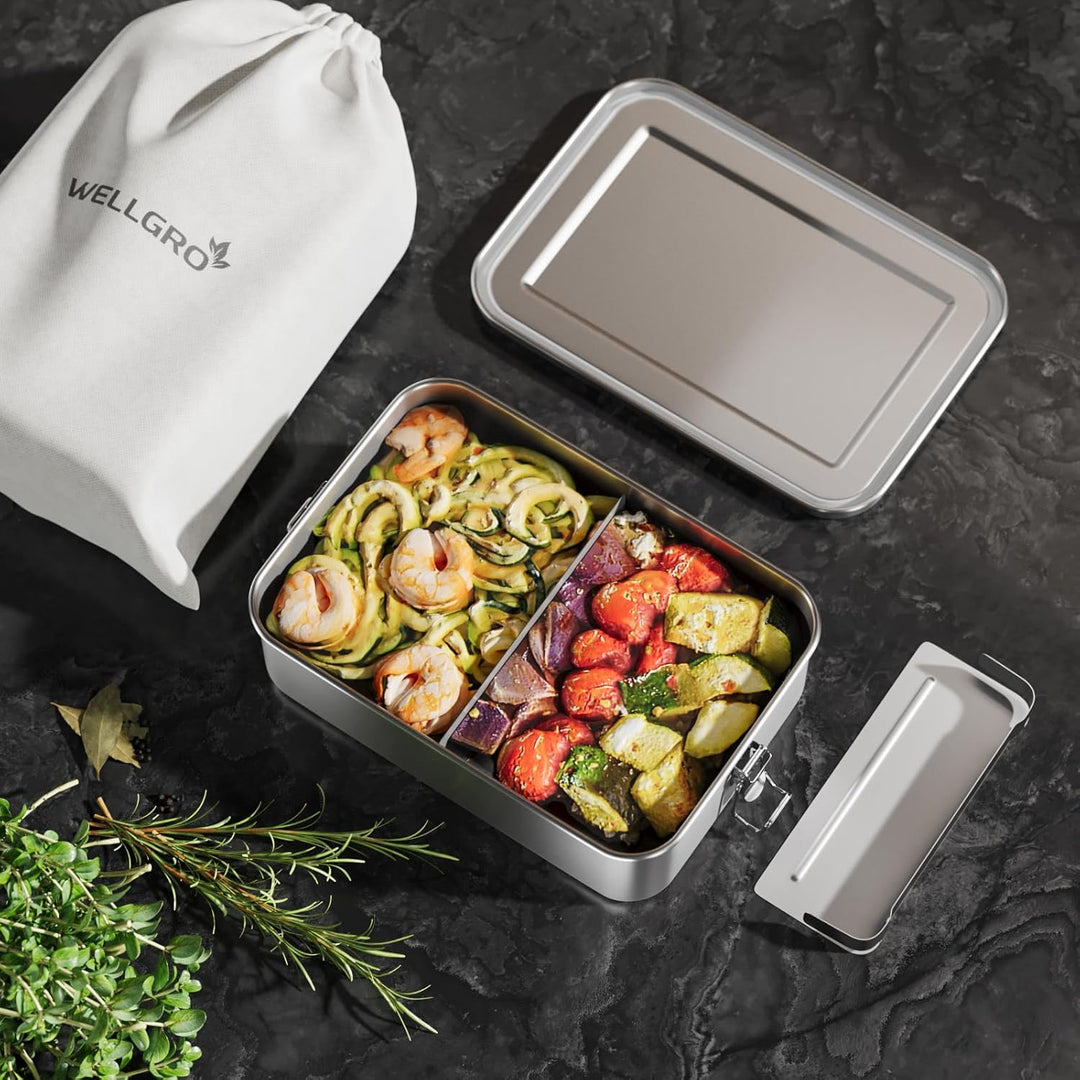 WELLGRO Edelstahl Dosen eckig - 550ml 850ml 1400ml 2400ml auslaufsicher Metall Brotdose Lunchbox, Ka