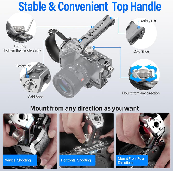 SIRUI FX3/FX30 Kamera Käfig Cage Kamerakäfig mit oberem Handgriff, Kameragehäuse mit HDMI-Kabelklemm