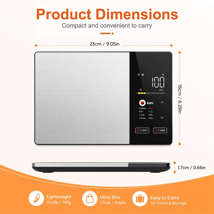Küchenwaage Digital, SGZIOO Food Scale, Lebensmittelwaage mit TFT Farbdisplay Kalorienrechner Kosten