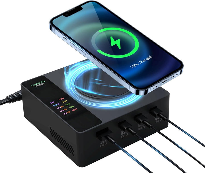 LIMETA 5-Port Ladegerät USB C Schnellladegerät PD3.0 Kabellos Magnetisch Induktive Handy Ladestation