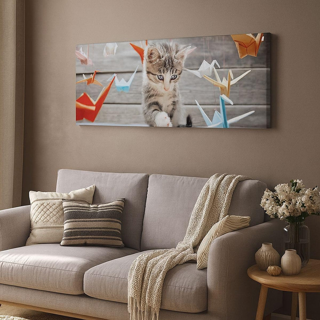 Wandbilder Dekoration Wohnzimmer Katze spass origami Panorama Bilder auf Leinwand 120x50cm Leinwandb
