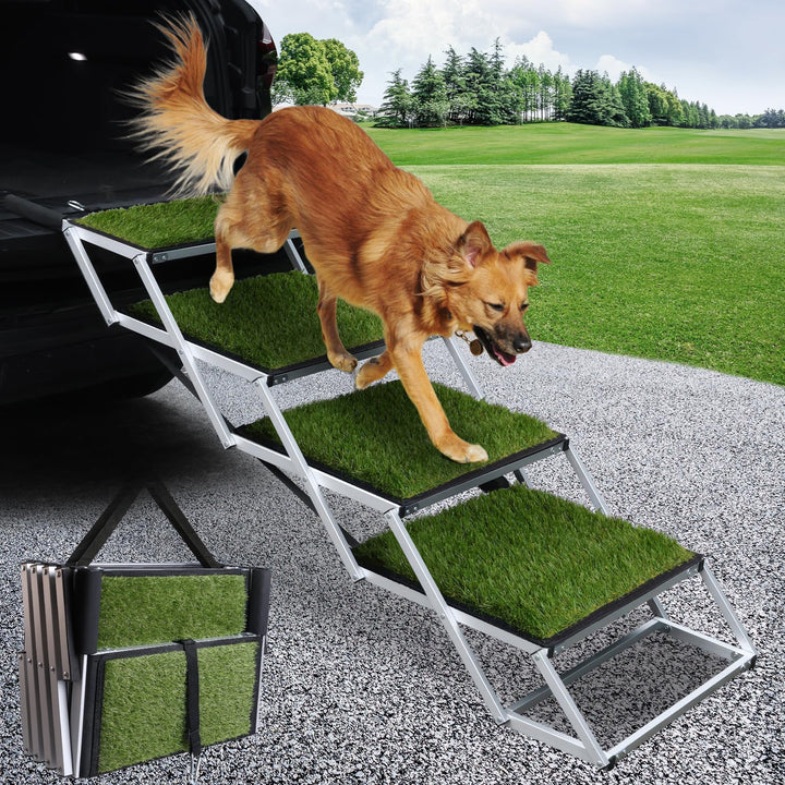 Hundetreppe Auto, Hunderampe Auto klappbar, rutschfeste Kunstrasen-Oberfläche, Einstiegshilfe Hund A