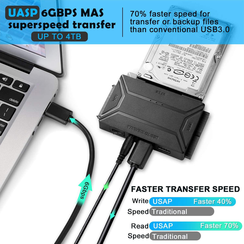 AGPTEK USB 3.0 zu IDE/SATA Konverter, Festplattenadapter mit Power-Schalter für 2.5"/3.5" SATA/IDE/S