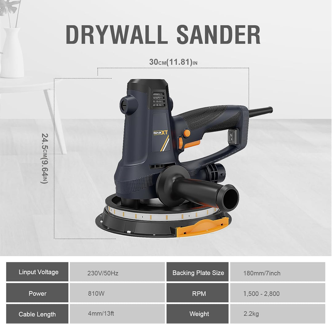 MAXXT Handschleifmaschine für Trockenbau, 810W Elektroschleifmaschine für Wände, 1500-2800RPM variab