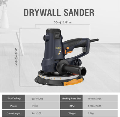 MAXXT Handschleifmaschine für Trockenbau, 810W Elektroschleifmaschine für Wände, 1500-2800RPM variab