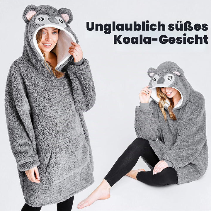 CityComfort Übergrösse Kapuzenpullover Decke mit Ärmeln Blanket Hoodie Decke Oversized Grauer Koala,