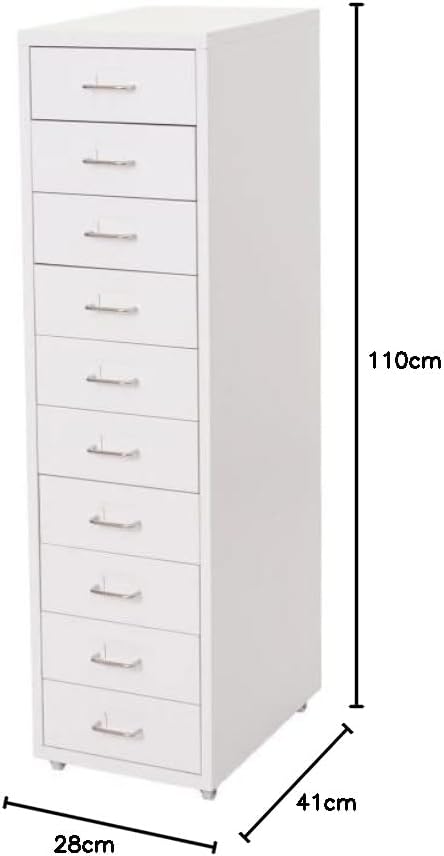 Mendler Rollcontainer Boston T851, Schubladenschrank Stahlschrank, 110x28x41cm 10 Schubladen - weiss