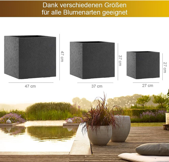 Casa Mina Blumenkasten quadratisch | Pflanzkübel grau | Blumentopf hoch 37cm | inkl. Wasserabfluss |