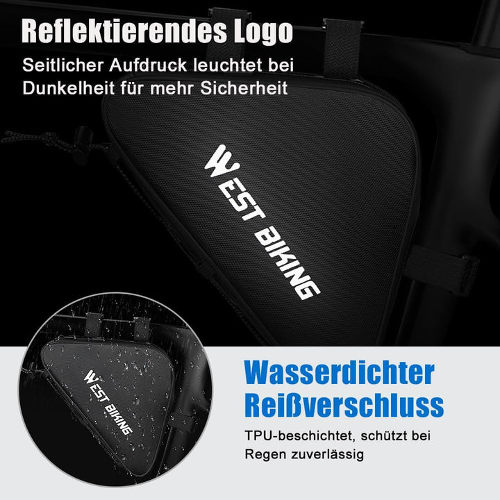 Fahrrad Rahmentasche Dreieckstasche 1L – wasserdichte Rahmentasche mit TPU-Reissverschluss, schmale