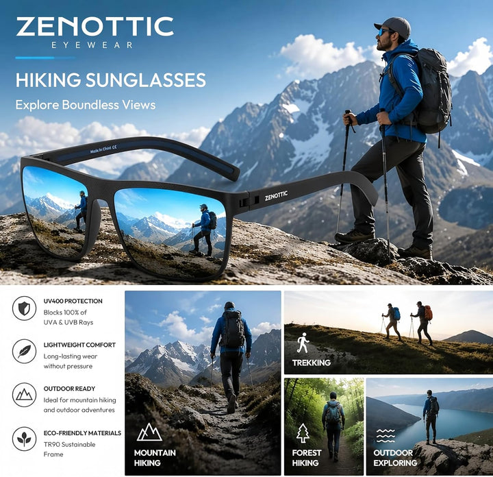 ZENOTTIC Sonnenbrille Herren Polarisiert Leichte TR90 Rahmen UV400 Schutz Quadrat Sonnenbrille C004