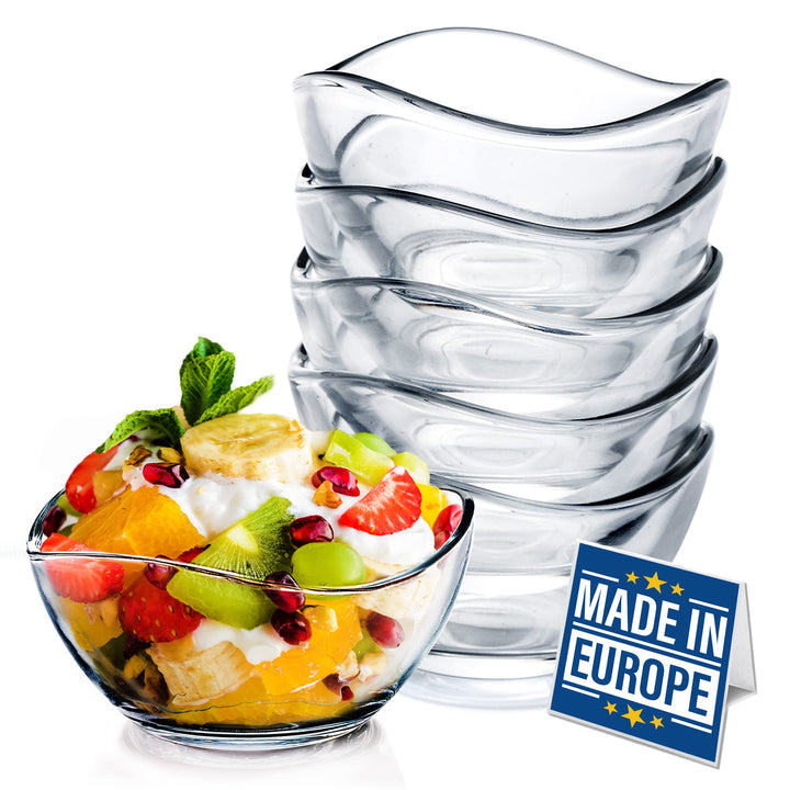 CRYSTALIA Premium Klein Glas Dessertschalen Set 6, 215 ml, 100% BLEIFREIE Glasschalen, Eisschale, De