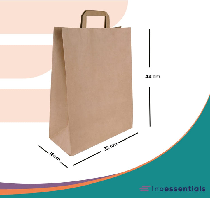 Inoverse 250 Stück Papiertragetaschen, Geschenktüten, 32+16x44 cm Papiertüten mit Henkel, Braun Kraf