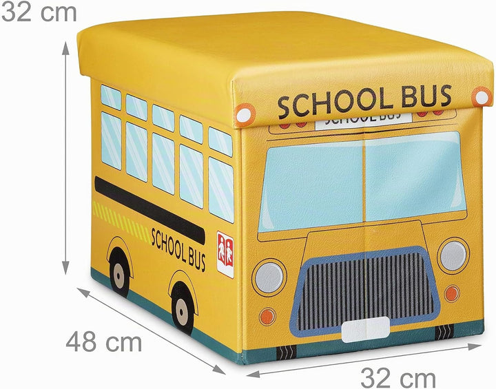 Relaxdays Faltbare Spielzeugkiste Schulbus HBT 32 x 48 x 32 cm stabiler Kinder Sitzhocker als Spielz