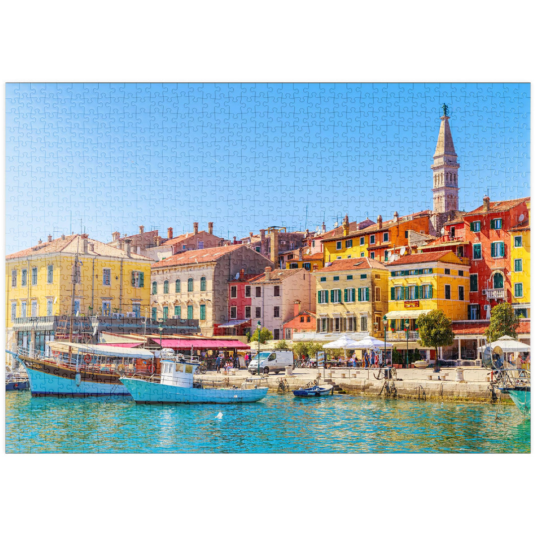 Buntes Rovinj in Istrien mit Booten im Hafen, Kroatien - Premium 1000 Teile Puzzle - MyPuzzle Sonder