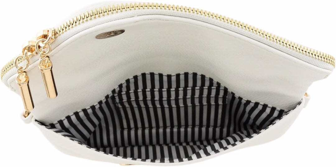 FashionPuzzle Umschlag Wristlet Clutch Umhängetasche mit Kettenriemen Weiss, Weiss