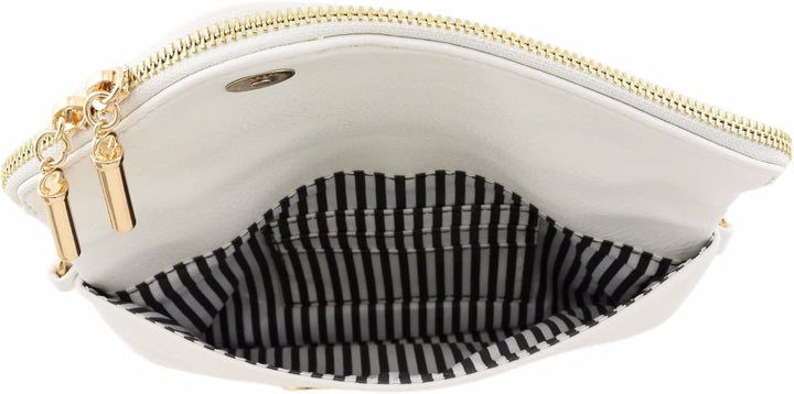 FashionPuzzle Umschlag Wristlet Clutch Umhängetasche mit Kettenriemen Weiss, Weiss