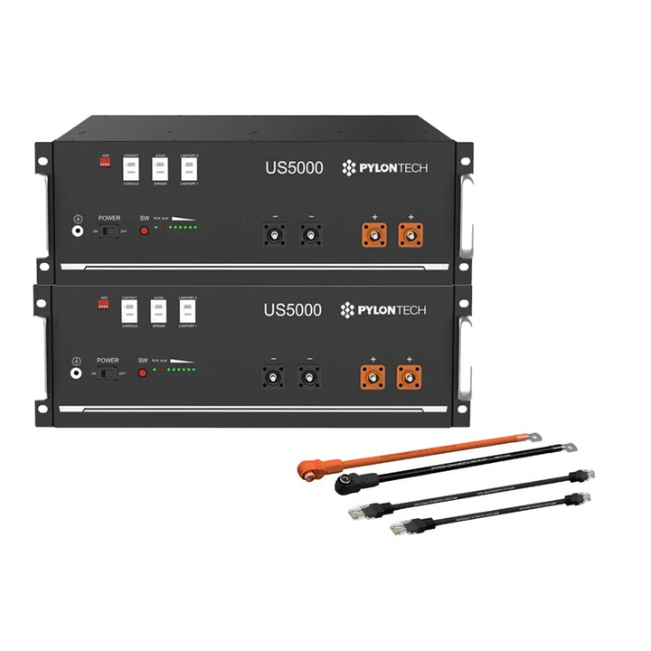 Pylontech 2X US5000 LiFePO4 Batterie 9,6kWh mit Wechselrichter-Anschlusskabelset, 015655-006