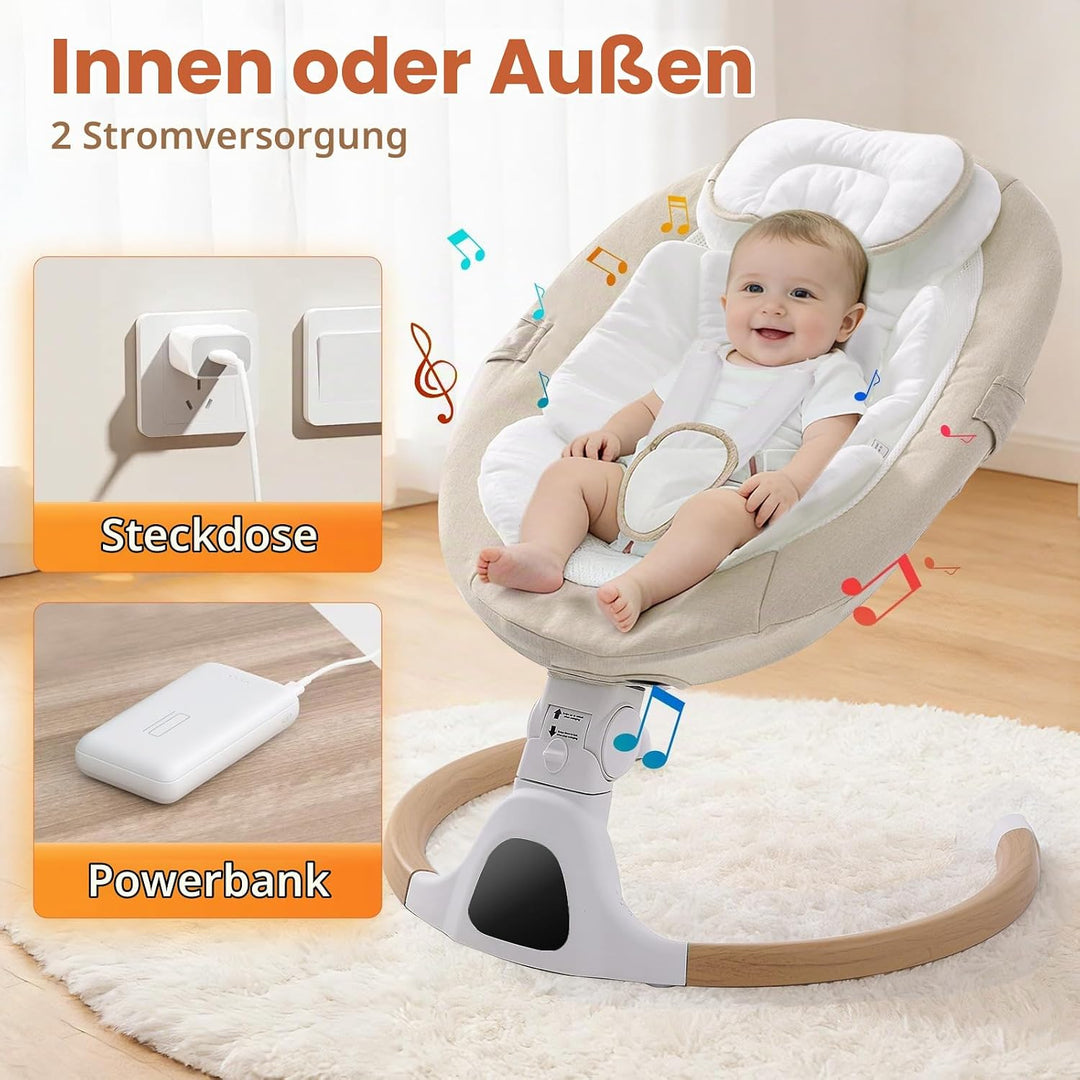 Babywippe Elektrisch, 0–6 Monate, max. 9 kg, Tragbares Neugeborenes Babyschaukel Indoor mit Bluetoot