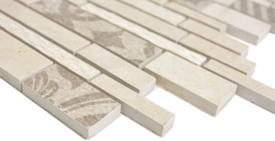 Mosaik Fliese Verbund Marmor/Keramik mix beige für WAND BAD WC KÜCHE Wandverblender Fliesenspiegel V