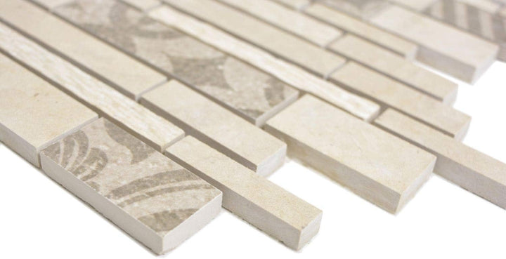 Mosaik Fliese Verbund Marmor/Keramik mix beige für WAND BAD WC KÜCHE Wandverblender Fliesenspiegel V