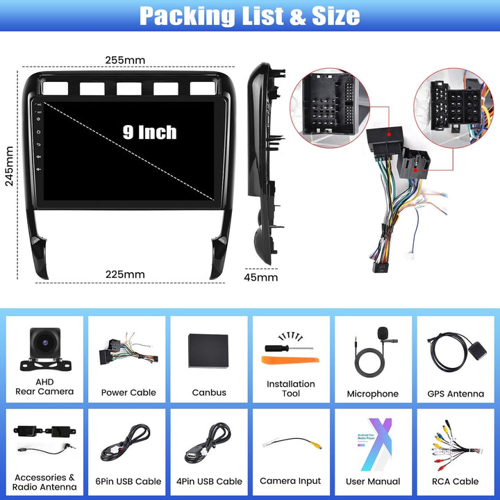 SIXTOP 2G+64G Android 13 Autoradio für Porsche Cayenne 2002-2010 mit Carplay Android Auto 9“ Autorad