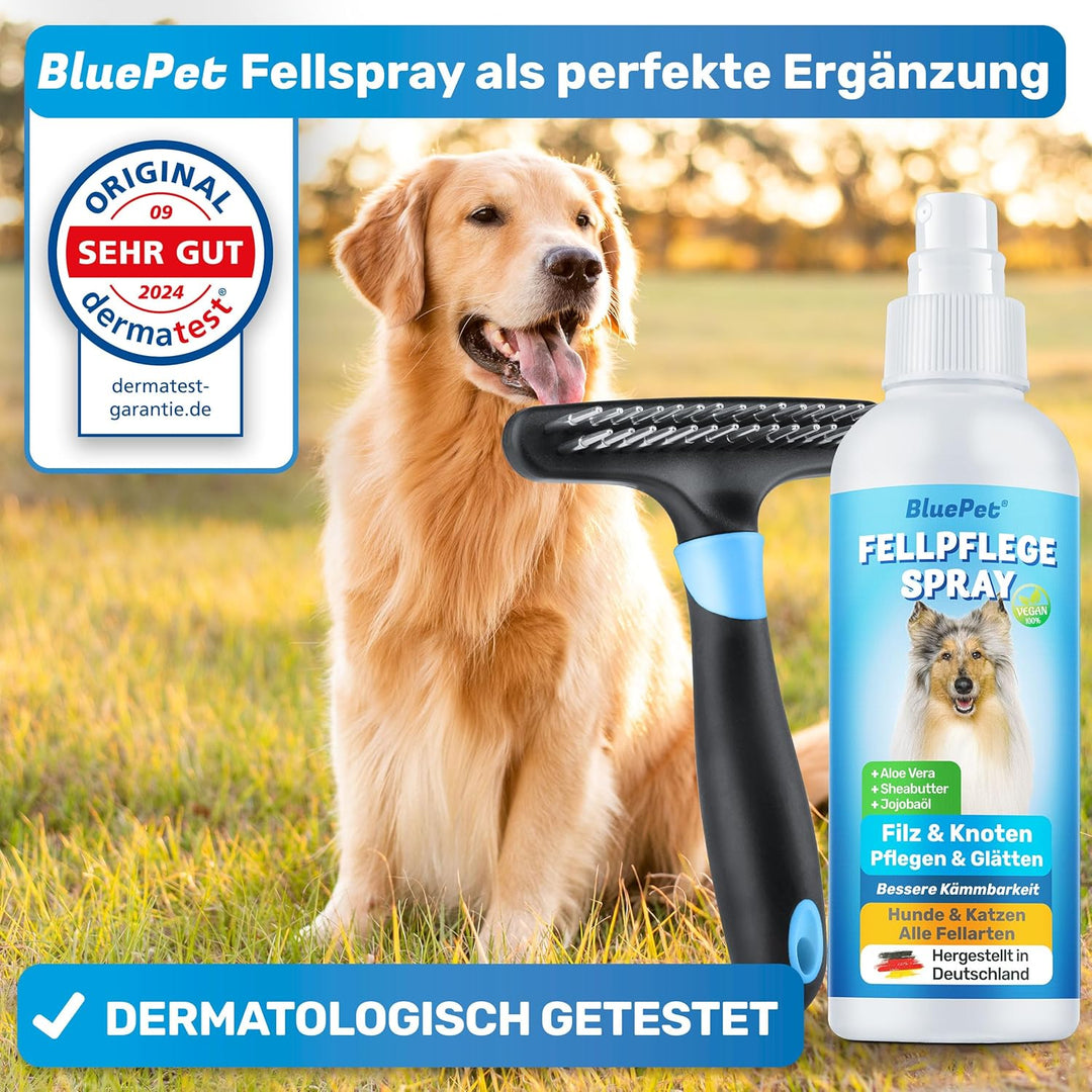 BluePet 2.0 Fellentwirrer Entfilzer für Langhaar Hunde &amp; Katzen I Hochwertiger Hundestriegel mit zwe