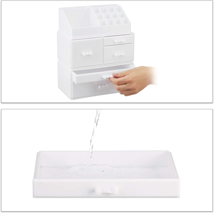 Relaxdays Make Up Organizer mit 21 Fächern, Kosmetik Tower für Lippenstift, Nagellack, Schminke, Acr
