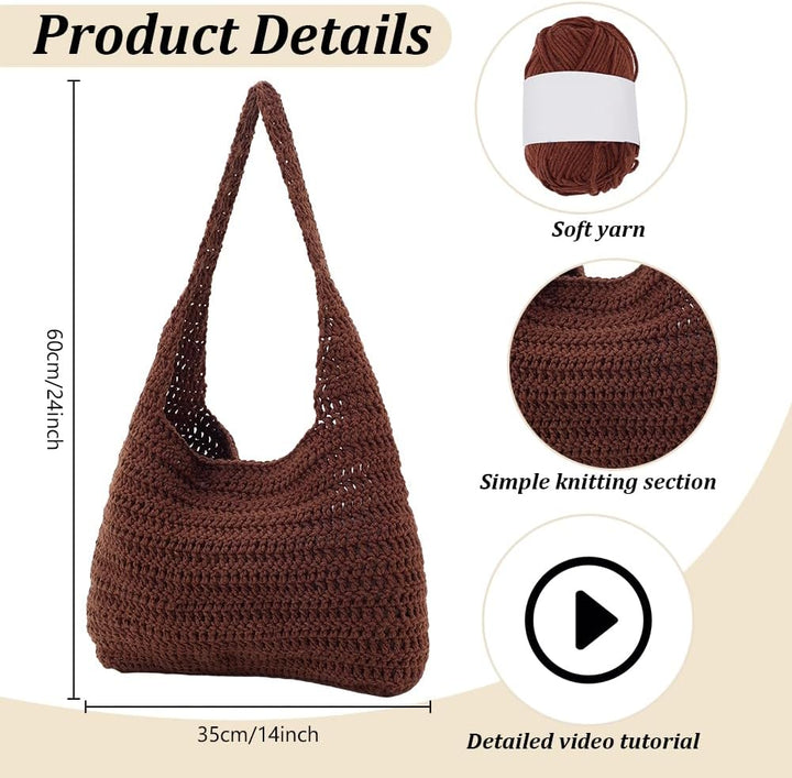 FREEBLOSS Häkel Schultertaschen Set Zum Selbermachen: Komplettes Häkel Starterset Mit Video Anleitun