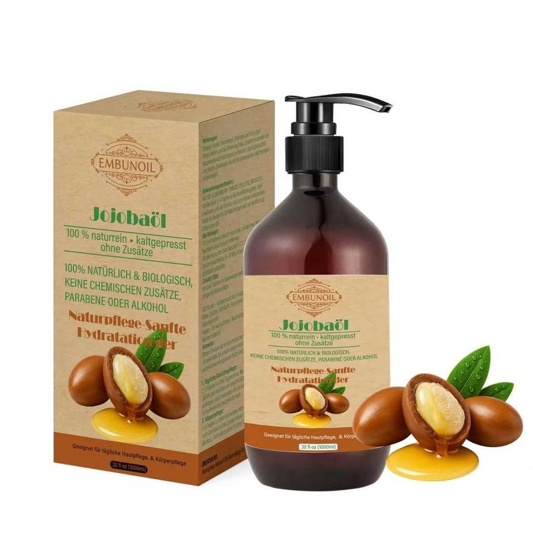 Jojobaöl, 1000 ml, 100% Naturrein &amp; Kaltgepresst, ohne Zusätze, für Haut-, Haar- &amp; Nagelpflege, mit