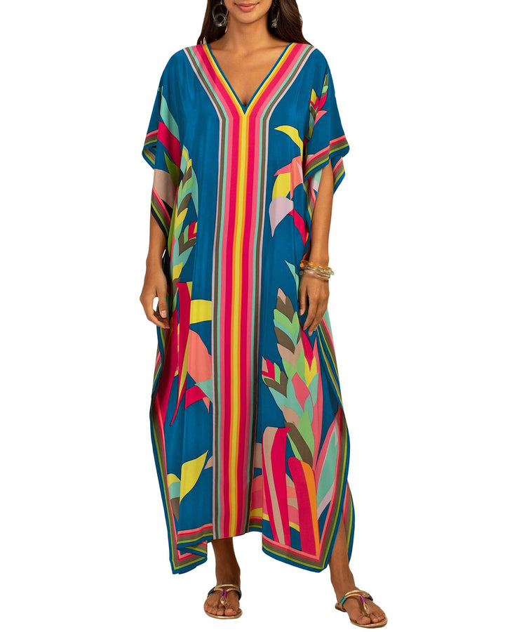 Bsubseach Damen Casual Beach Kaftan Kleid Kurzarm Loungewear Caftan Strandkleid B-blau, B-blau