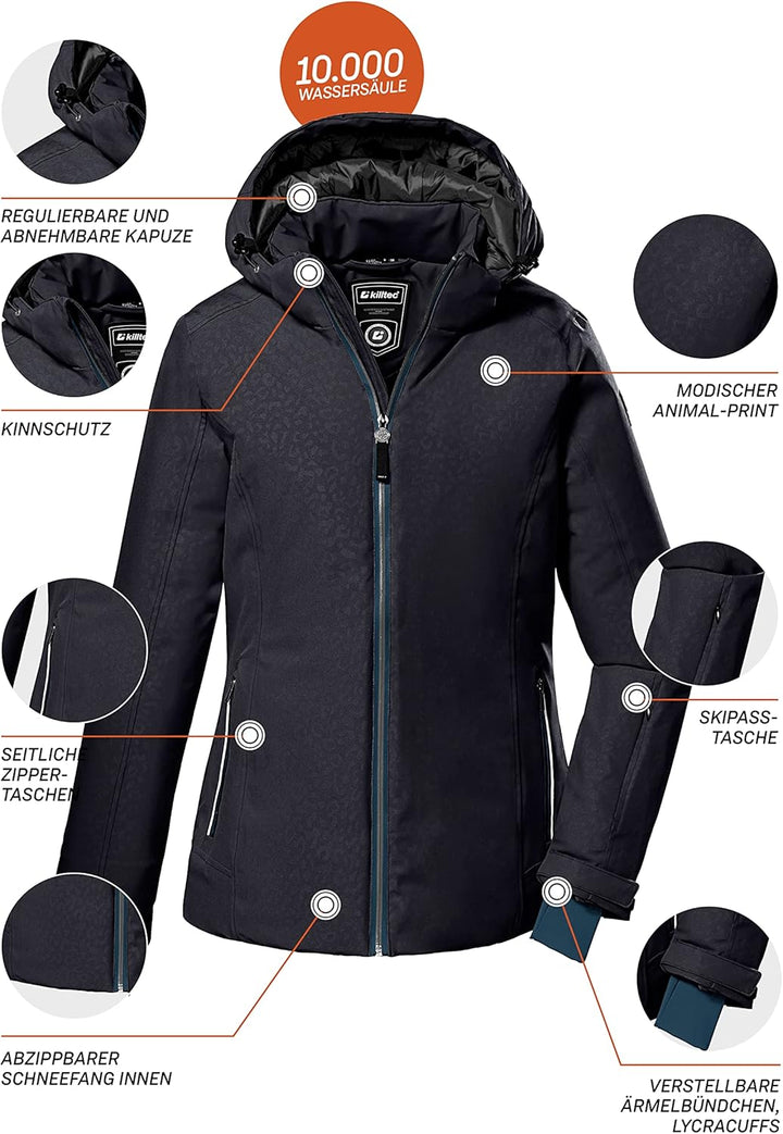 Killtec Damen Ksw 111 Wmn Ski Jckt Skijacke/Funktionsjacke mit abzippbarer Kapuze und Schneefang 40