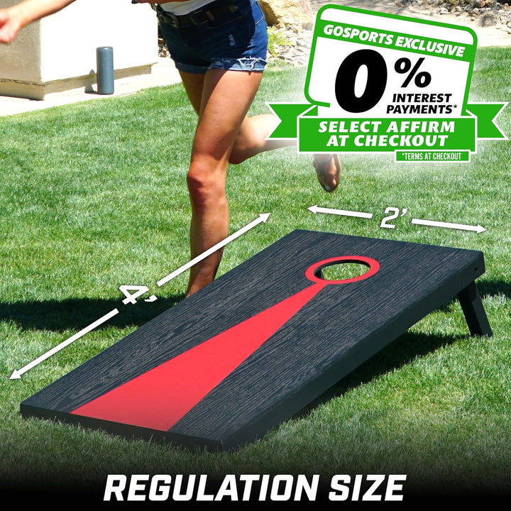GoSports Cornhole-Set aus massivem Holz, mit Zwei 122 x 61 cm, 8 Sitzsäcken, Tragetasche und Spielre