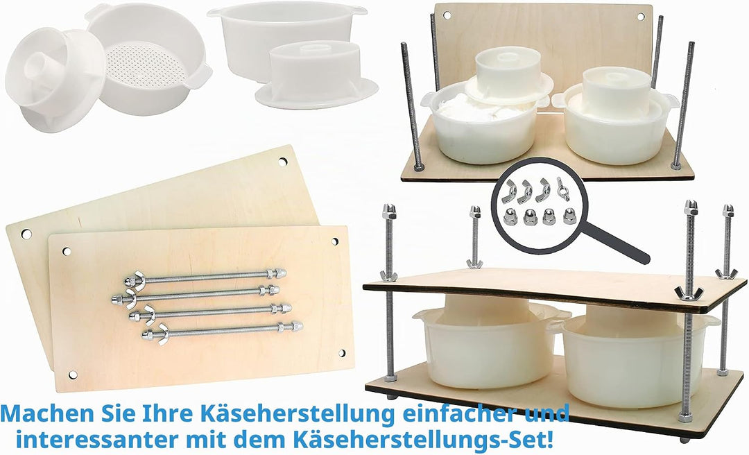 Käsepresse für die Käseherstellung, 40,6 cm, Käseherstellungs-Set mit Holz-Käsepresse und 2 Käseform