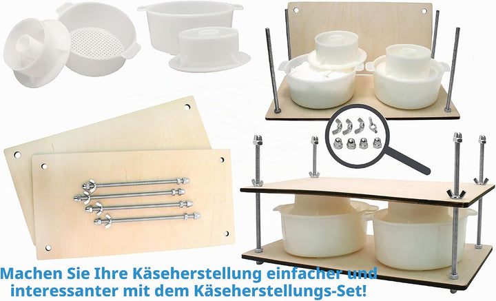 Käsepresse für die Käseherstellung, 40,6 cm, Käseherstellungs-Set mit Holz-Käsepresse und 2 Käseform