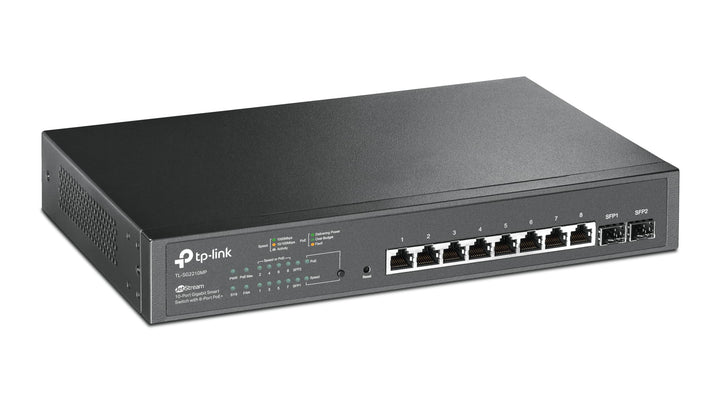 TP-Link TL-SG2210MP 8 Port Gigabit Smart PoE Switch mit 2 SFP-Slots, 8 PoE+ Ports mit einer Gesamtle
