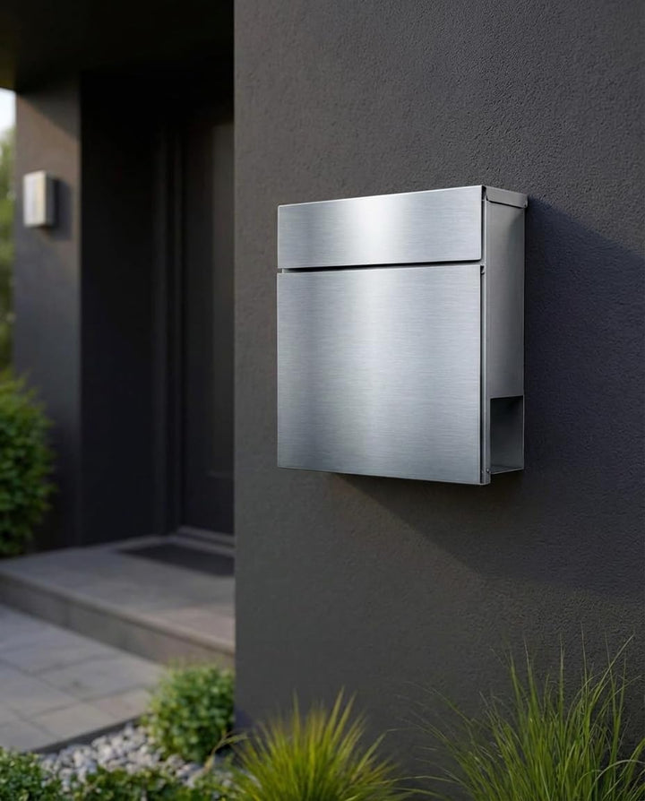 Radius Designer Briefkasten Edelstahl – Letterman 6 Basic – Edelstahl V2A Wandbriefkasten mit Zeitun