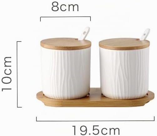 Keramik Gewürzdosen 2er Set, Zuckerdose mit Löffel und Bambus Deckel, 300ml/10.2 oz Gewürzgläser für