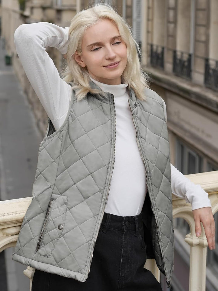 fuinloth Damen Weste mit Stehkragen Westen Steppweste Leicht Ärmellos Jacke mit Reissverschluss Tasc