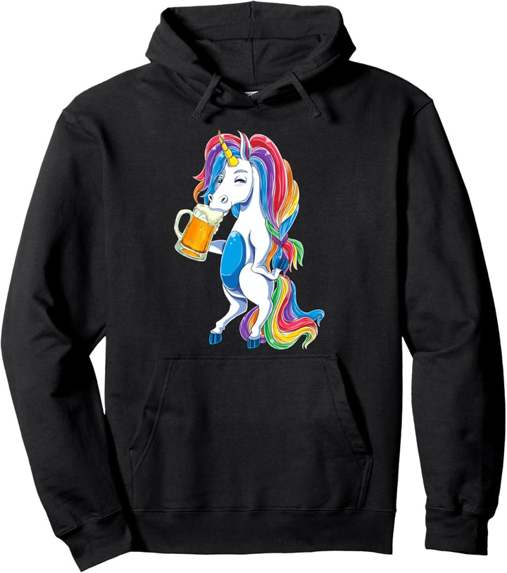 Süsses Einhorn Trinkt Bier Xmas Bier Geschenk Weihnachten Pullover Hoodie