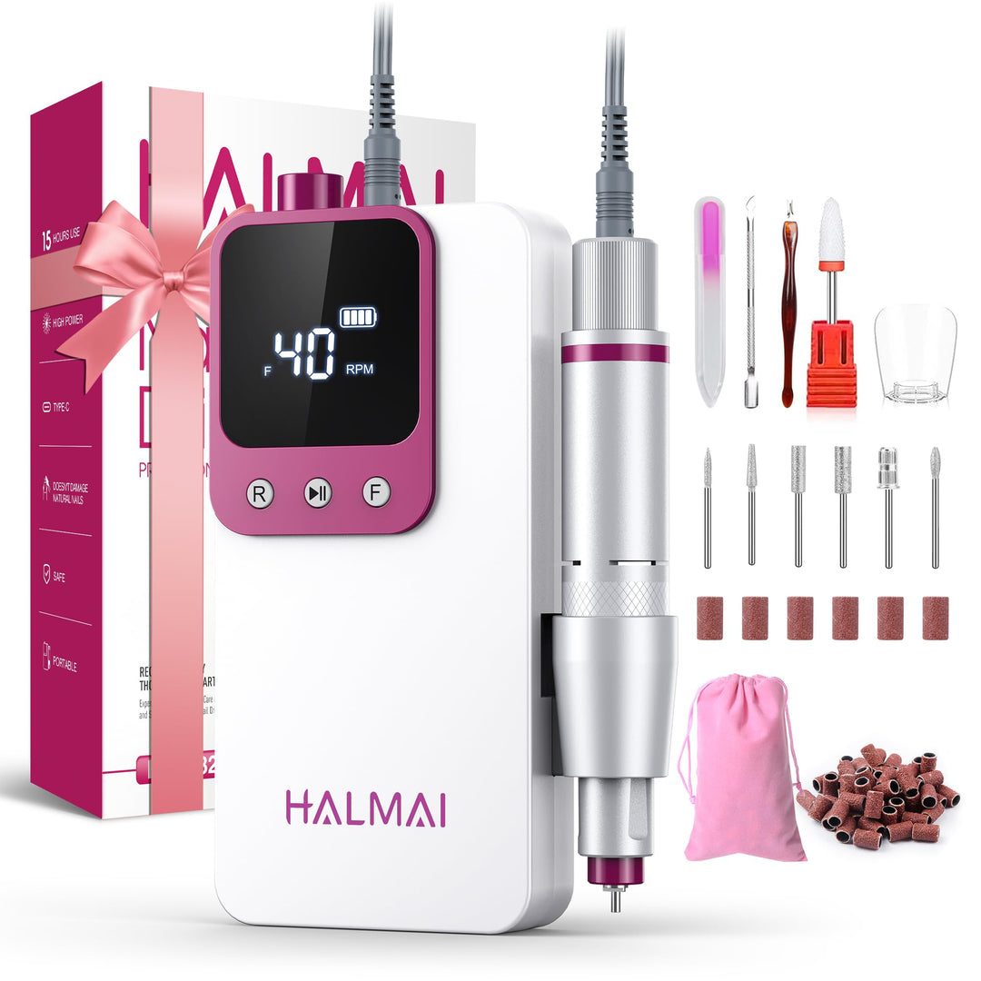HALMAI Elektrischer Nagelfräser Professionell, Tragbare Nagelfeile für Acryl-Gel-Nägel, Kabelloses w