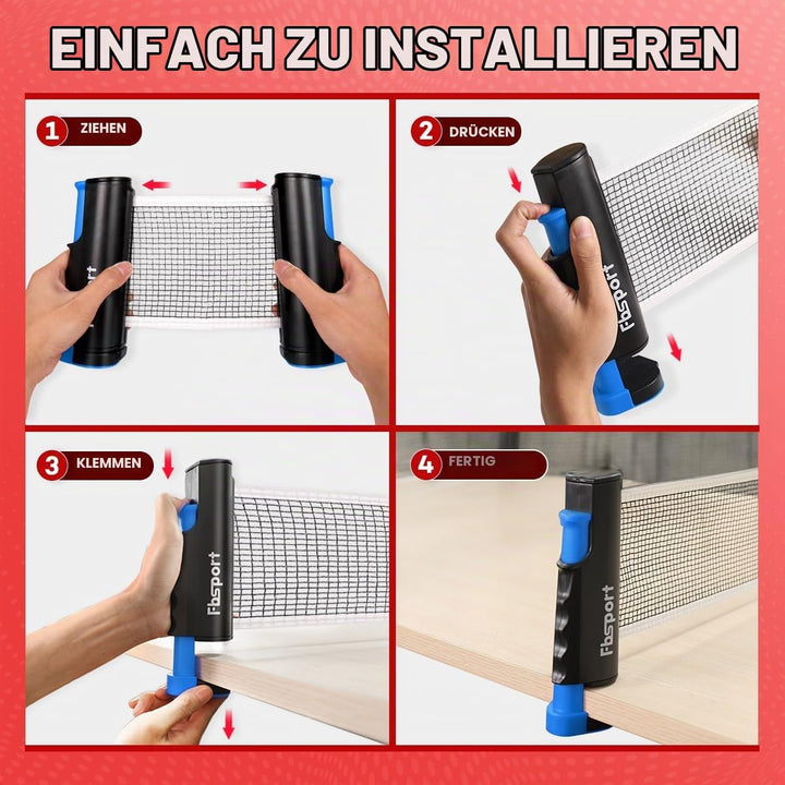 Tischtennisschläger Set Profi, Tischtennis Set mit 4 Schläger, Einziehbarem Netz, 8 Tischtennis Bäll