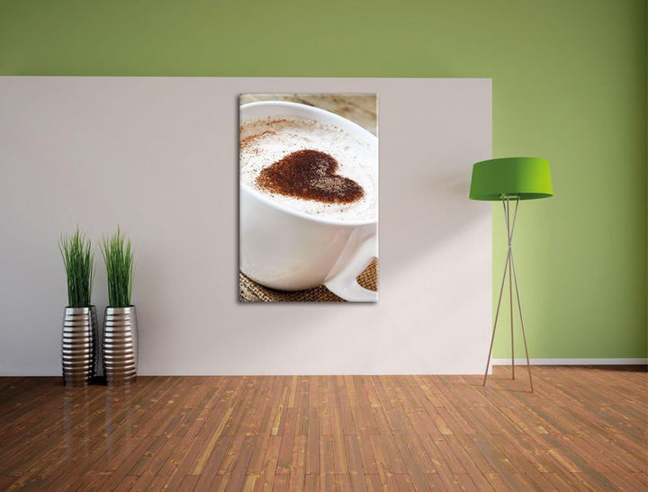Pixxprint Kaffe mit Herz, Format: 100x70 auf Leinwand, XXL riesige Bilder fertig gerahmt mit Keilrah