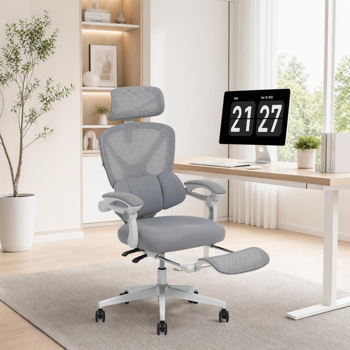 FLEXISPOT Ergonomischer Bürostuhl mit Fussstütze, X-förmiger Schreibtischstuhl mit 135°-Neigung, Gek