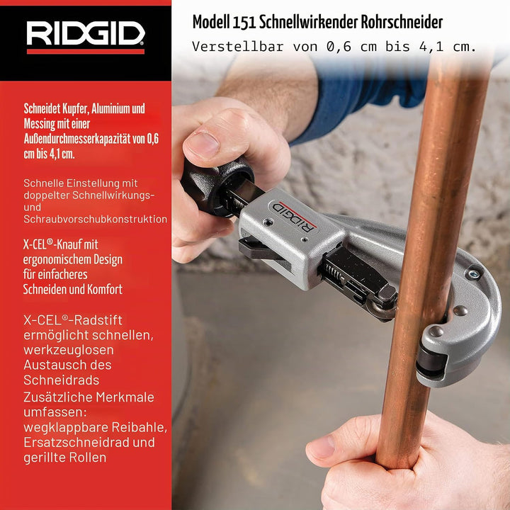 RIDGID 31632 Modell 151 Schnelleinstellbarer Rohrabschneider, Rohrabschneider von 6 mm bis 42 mm Sin